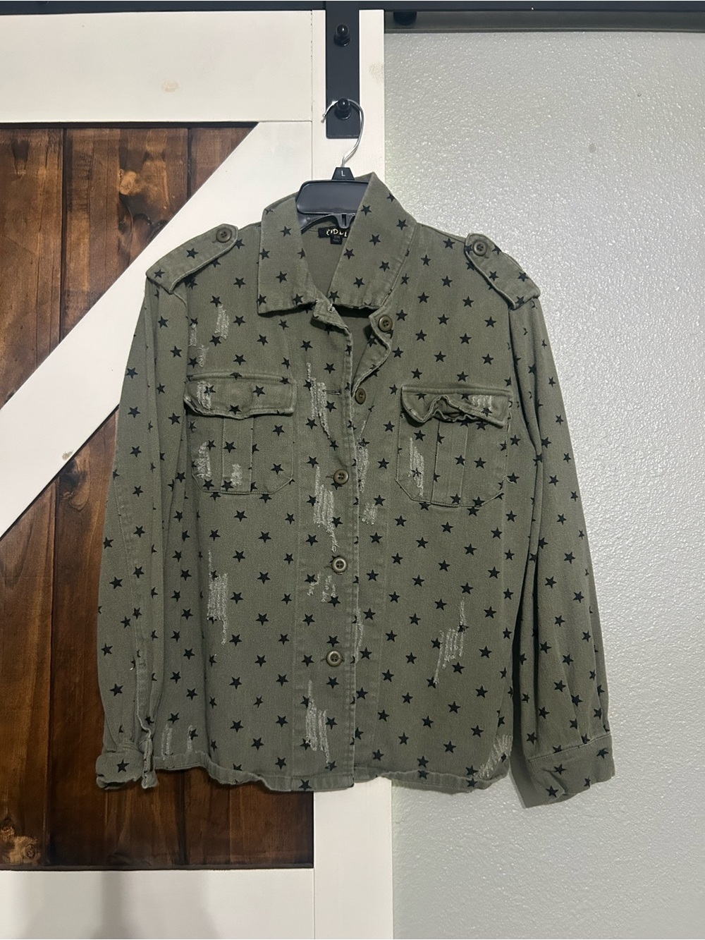 Olive Star-Print Military Shirt Jacket